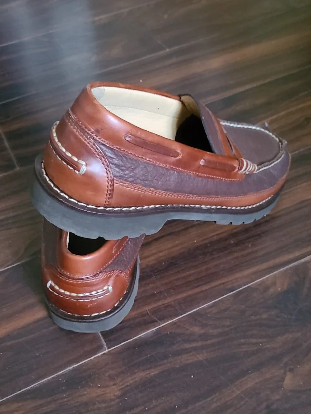 L.L. Bean Two-Tone Brown and Tan Leather Penny Loafers